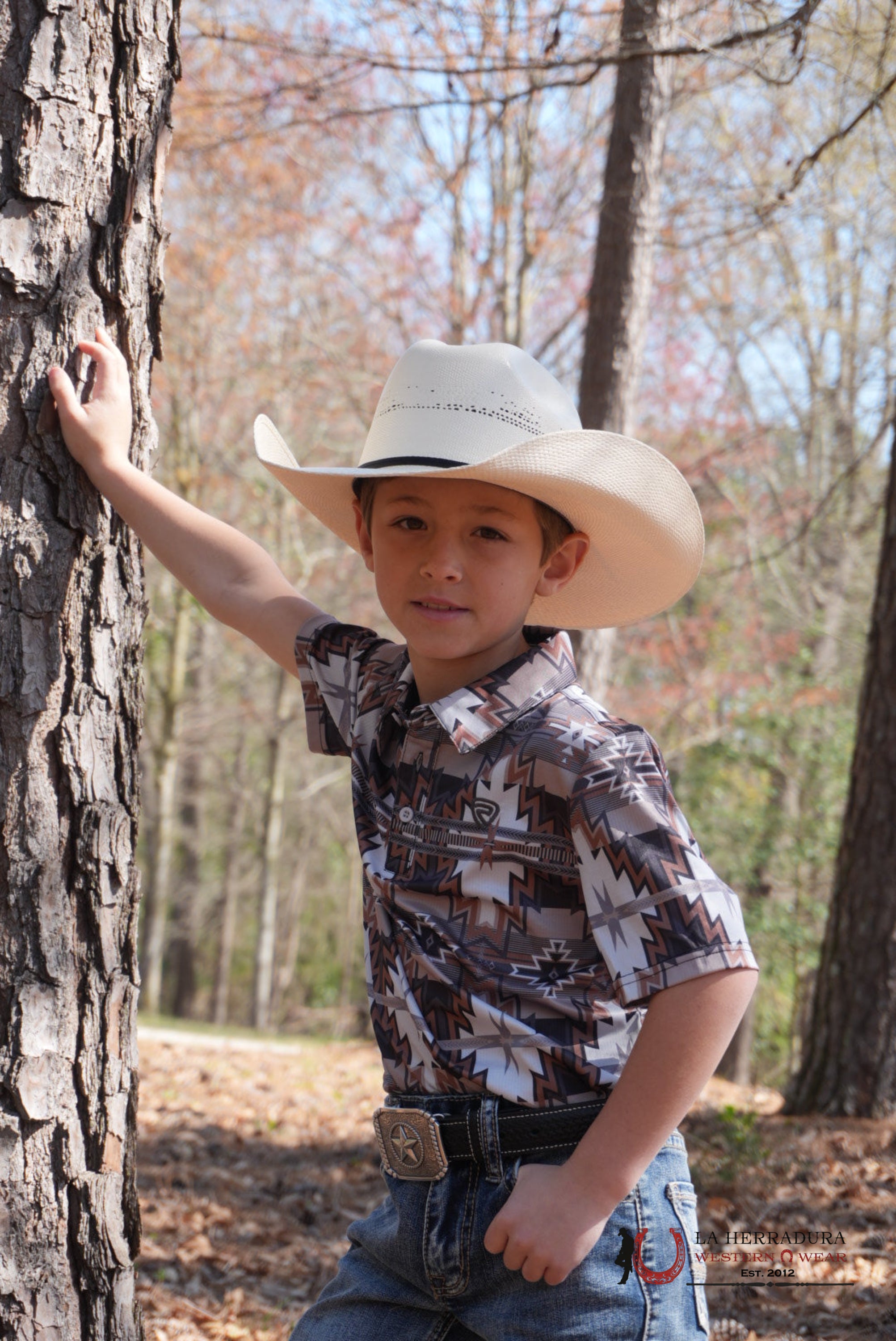 ROCK&ROLL BOYS CHARCOAL PRINTED AZTEC POLO NIÑOS