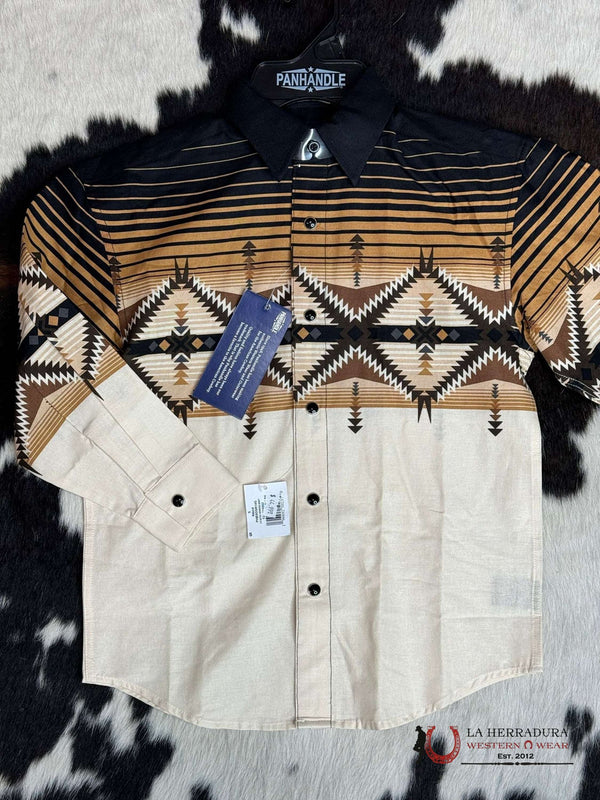 PANHANDLE BOYS AZTECA NATURAL ORILLA MANGA LARGA NIÑO PHBSOSR14G