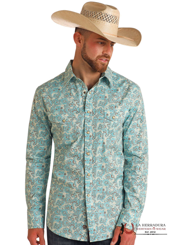 MANGA TURQUESA CLARO ESTAMPADO CACHEMIRA CON ESTAMPADO FLORAL ROCK&ROLL - BMN2S05850