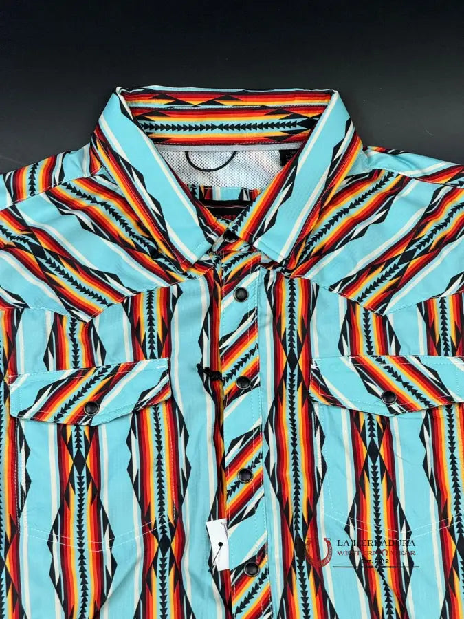 Rock&Roll Bright Turquoise Tek Aztec Snap Short Sleeve Shirt Ropa Hombres