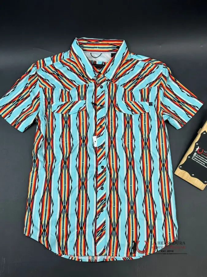 Rock&Roll Bright Turquoise Tek Aztec Snap Short Sleeve Shirt Ropa Hombres