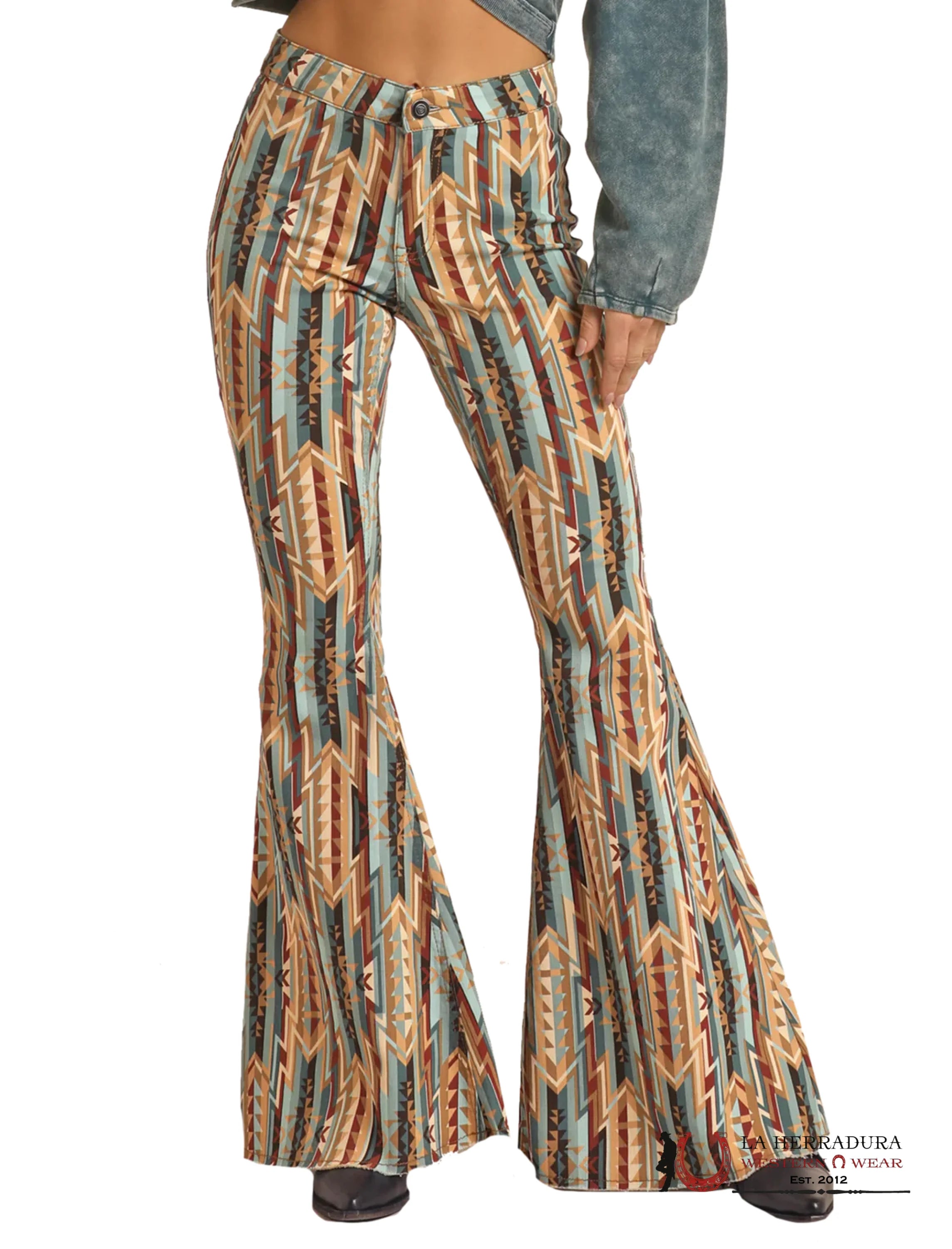 ROCK&ROLL Blue/Yellow Aztec Flare Jeans - 3043 ROCK&ROLL JEANS WOMEN