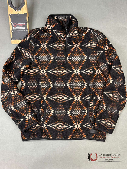 CHAQUETA BERBER DE ROCK & ROLL CON ESTAMPADO AZTECA MARRÓN CON CIERRE DE 1/4 DE CREMALLERA BM91C04347