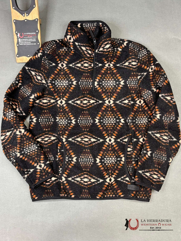 CHAQUETA BERBER DE ROCK & ROLL CON ESTAMPADO AZTECA MARRÓN CON CIERRE DE 1/4 DE CREMALLERA BM91C04347
