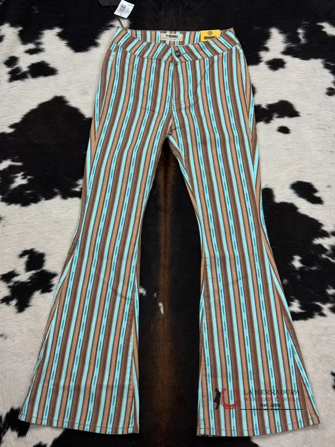 Rock&Roll Brown Aztec Stripe Button Flare Jeans Women