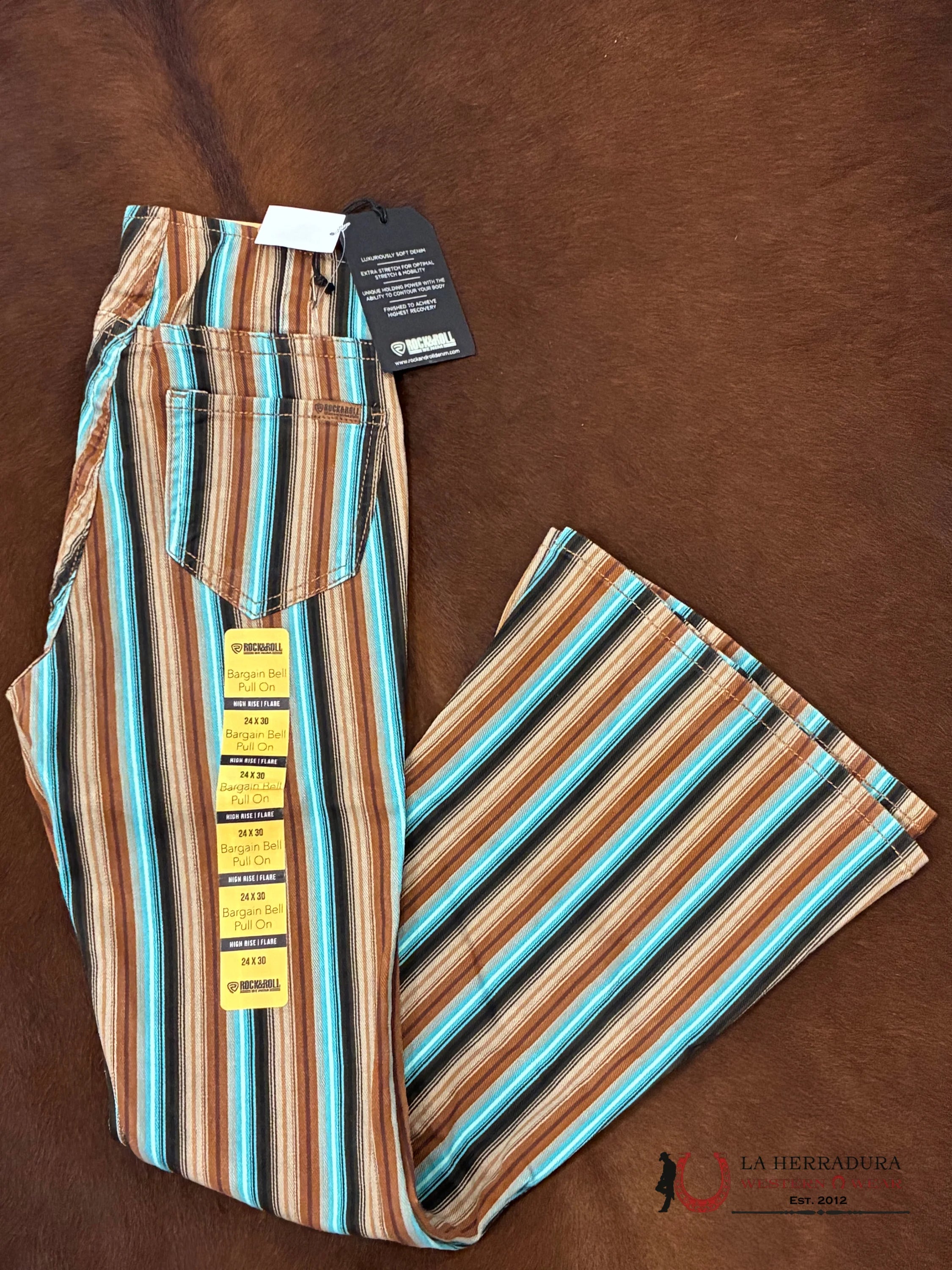 ROCK&ROLL BROWN AZTEC STRIPE BUTTON FLARE ROCK&ROLL JEANS WOMEN