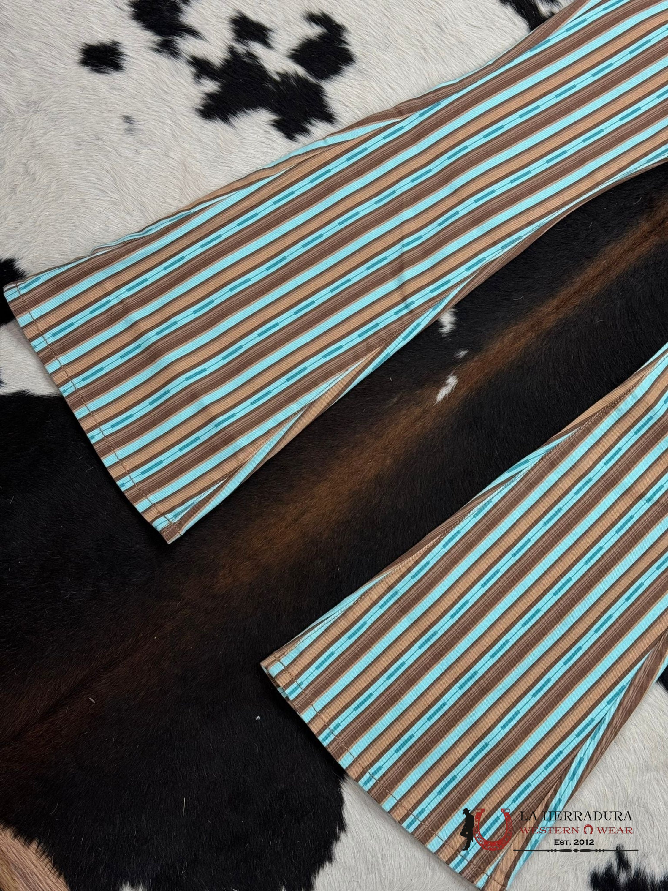 Rock&Roll Brown Aztec Stripe Button Flare Jeans Women