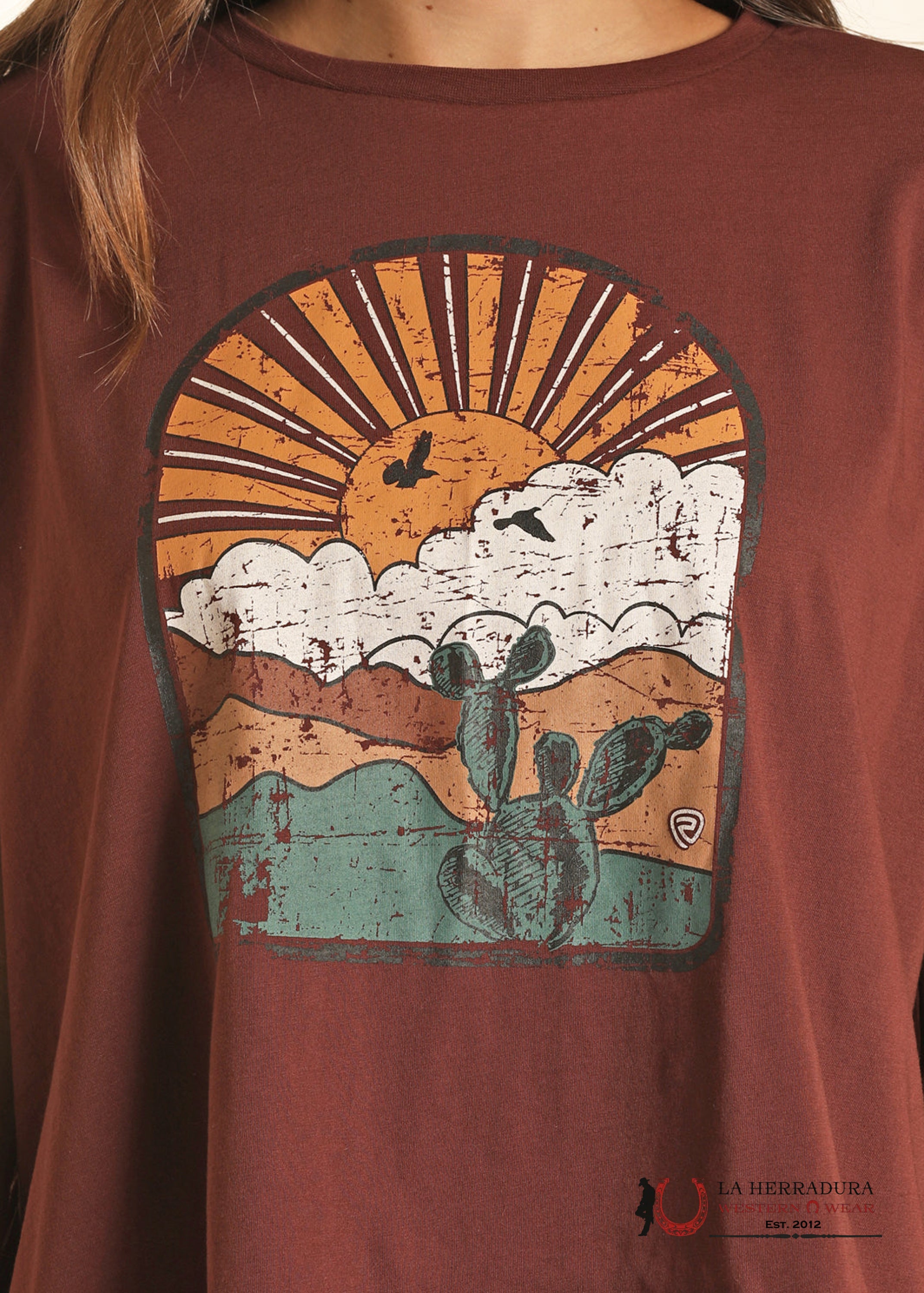 Rock & Roll BROWN CACTUS FRAM FRINGE GRAPHIC TANK TOP RRWT21R0YM ROPA MUJERES