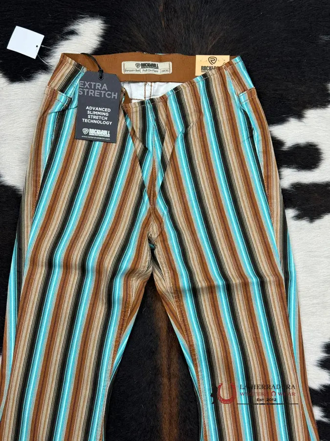 Rock&Roll Brown Striped Pull On Flare Jeans Women