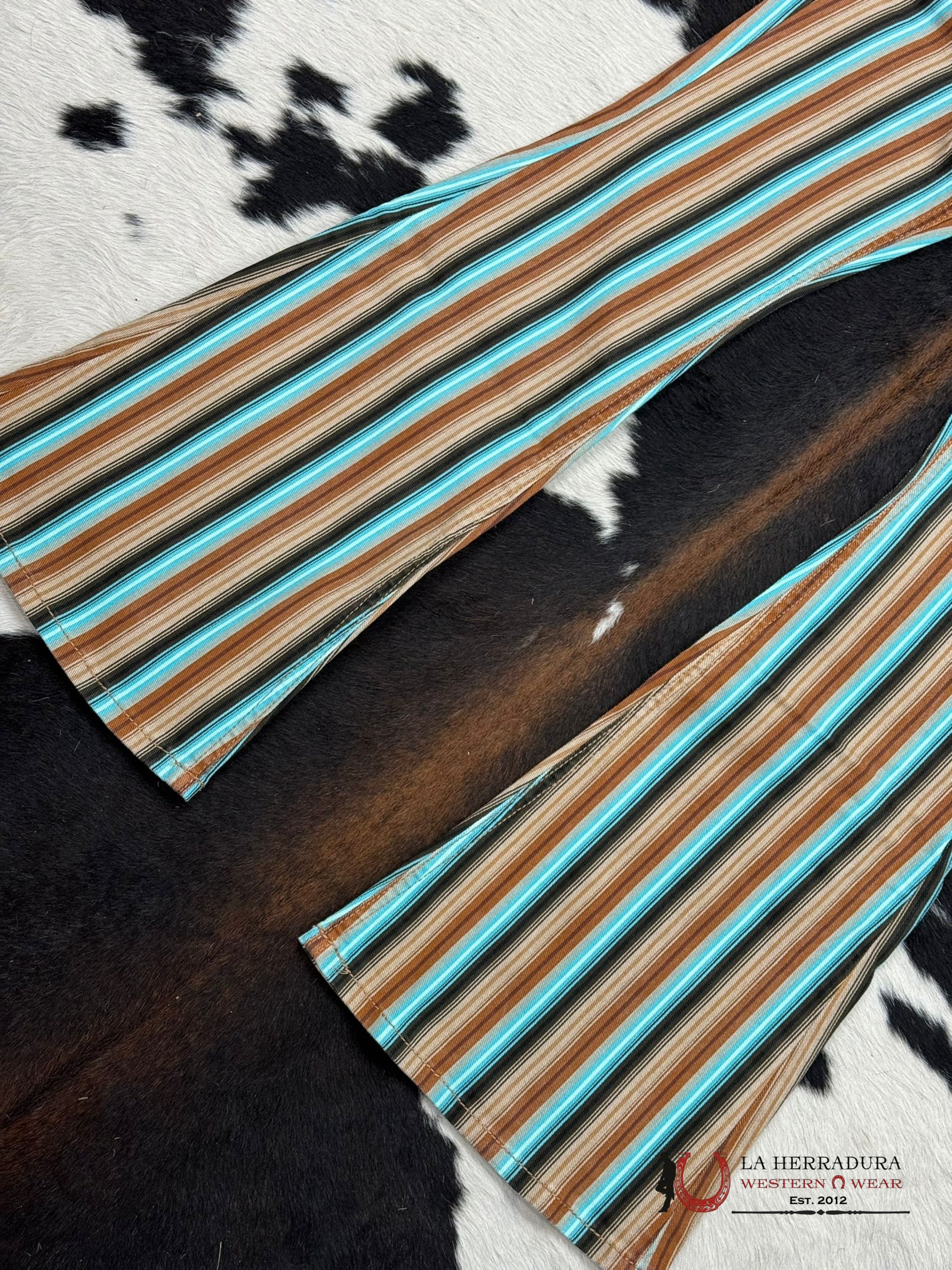 Rock&Roll Brown Striped Pull On Flare Jeans Women