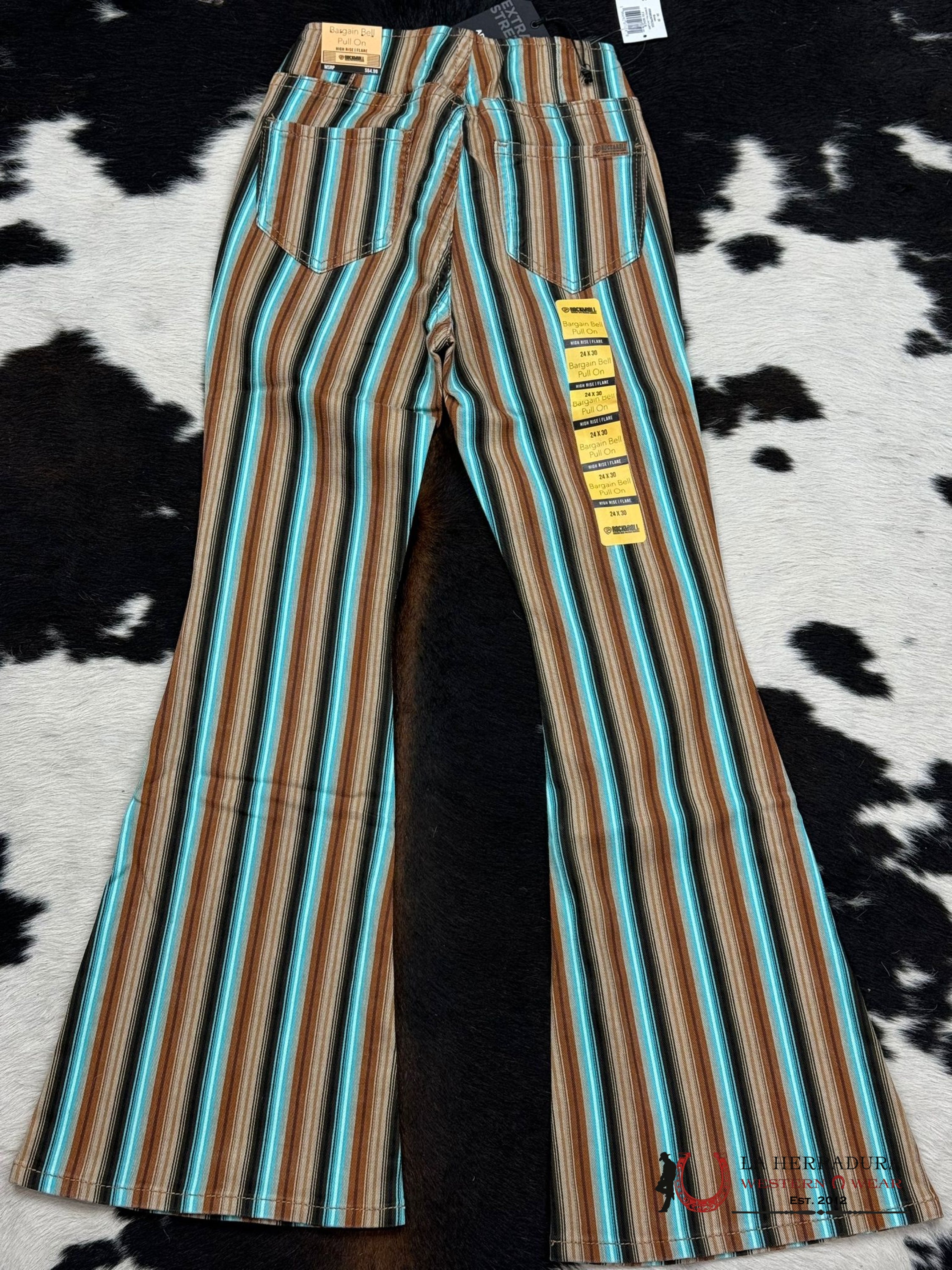 Rock&Roll Brown Striped Pull On Flare Jeans Women