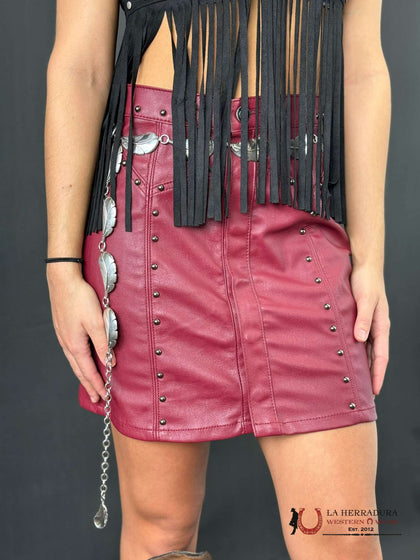 Rock&Roll BURGUNDY PLEATHER SKIRT RRWD69R0H0