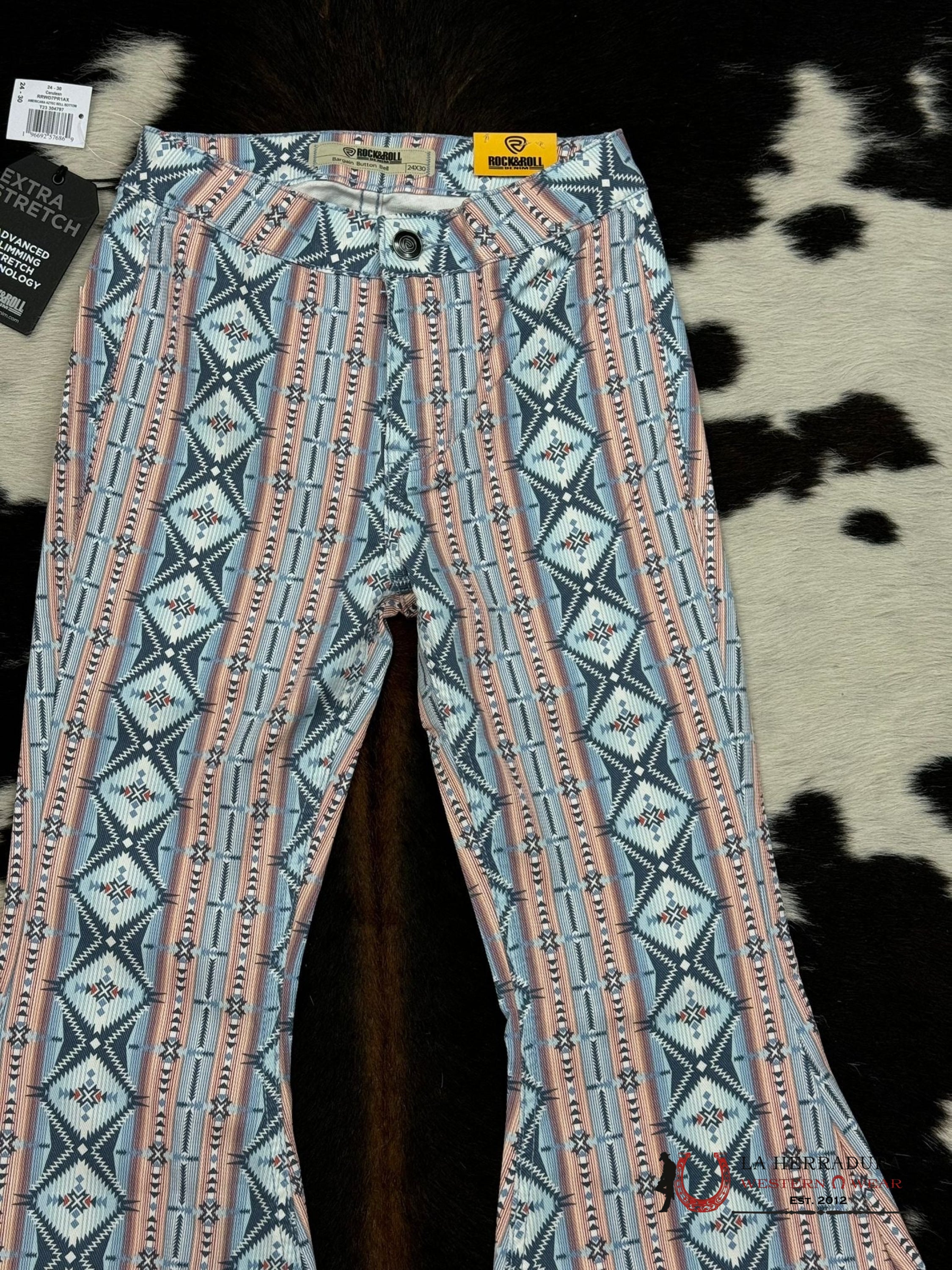 Rock&Roll Cerulean Americana Aztec Bell Bottom Jeans Women