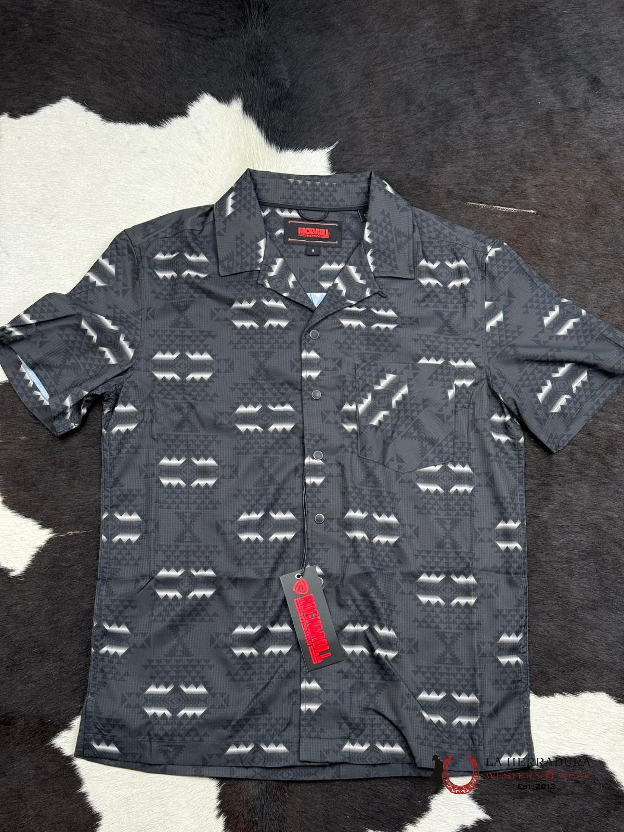 ROCK&ROLL CHARCOAL CAMP AZTEC SNAP SHORT SLEEVE