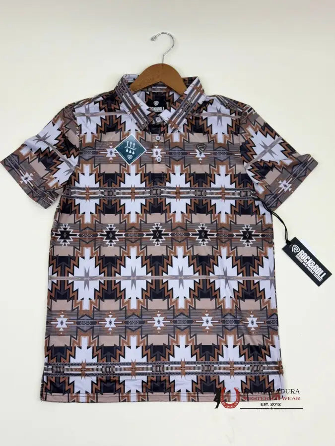 Rock&Roll Charcoal Printed Aztec Polo Short Sleeve Ropa Hombres