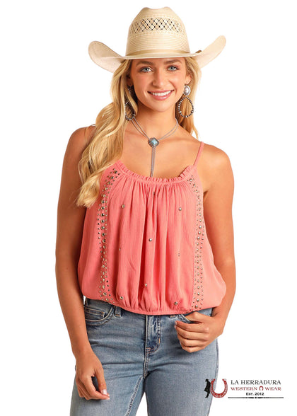 Rock&Roll Coral Stuffed Gathered Cami Tank Top Shirt - BW20T05899