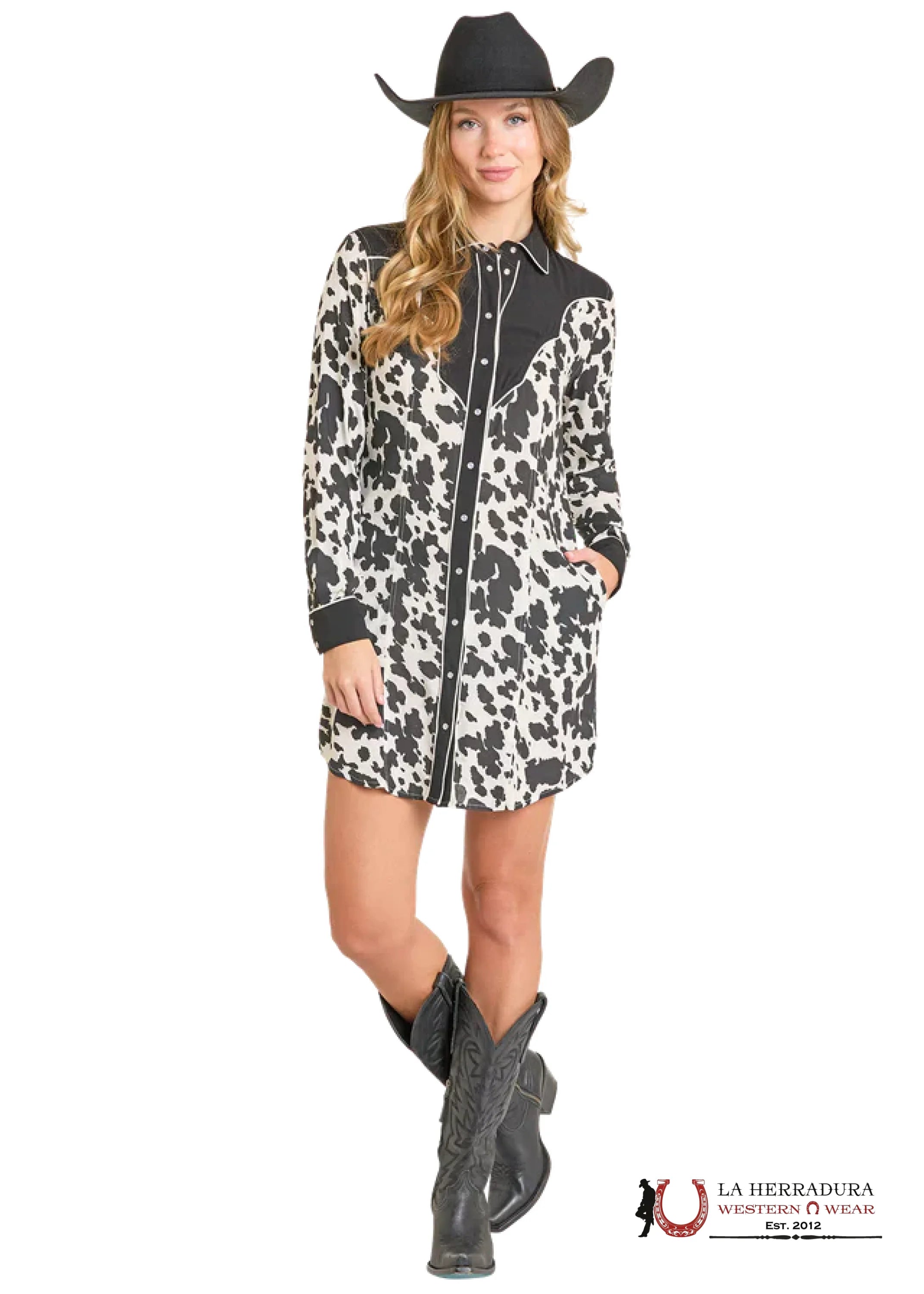 ROCK&ROLL COW PRINT BLACK YOKE DRESS LWD2R07056 ROPA MUJERES
