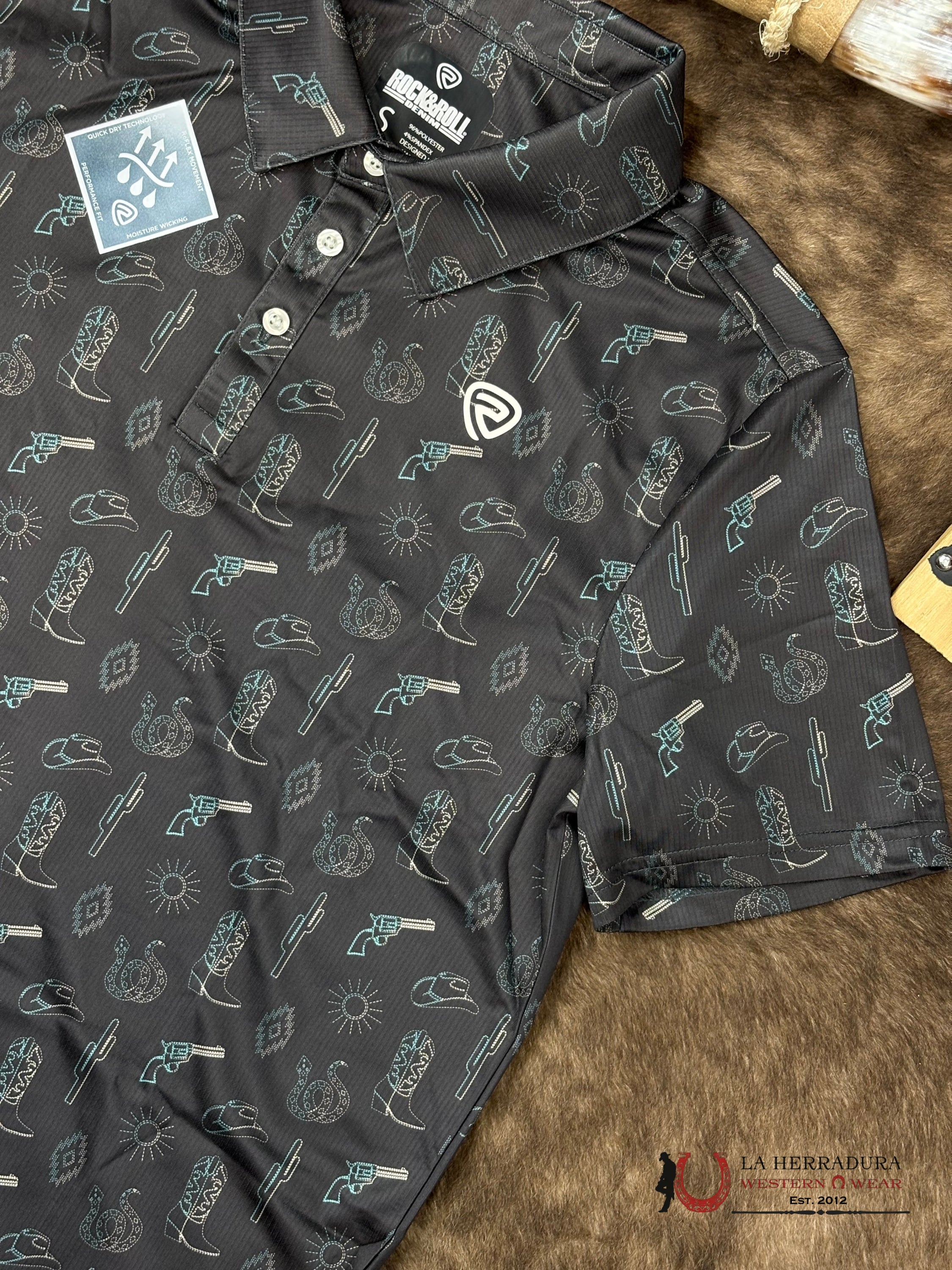 ROCK&ROLL Dark Brown Conversational Western Print Short Sleeve Shirt ROPA HOMBRES