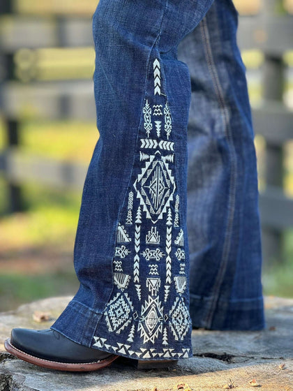 PANTALONES VAQUEROS BORDADOS CON INSERCIÓN LATERAL DE LAVADO OSCURO ROCK&ROLL BW5MD03580