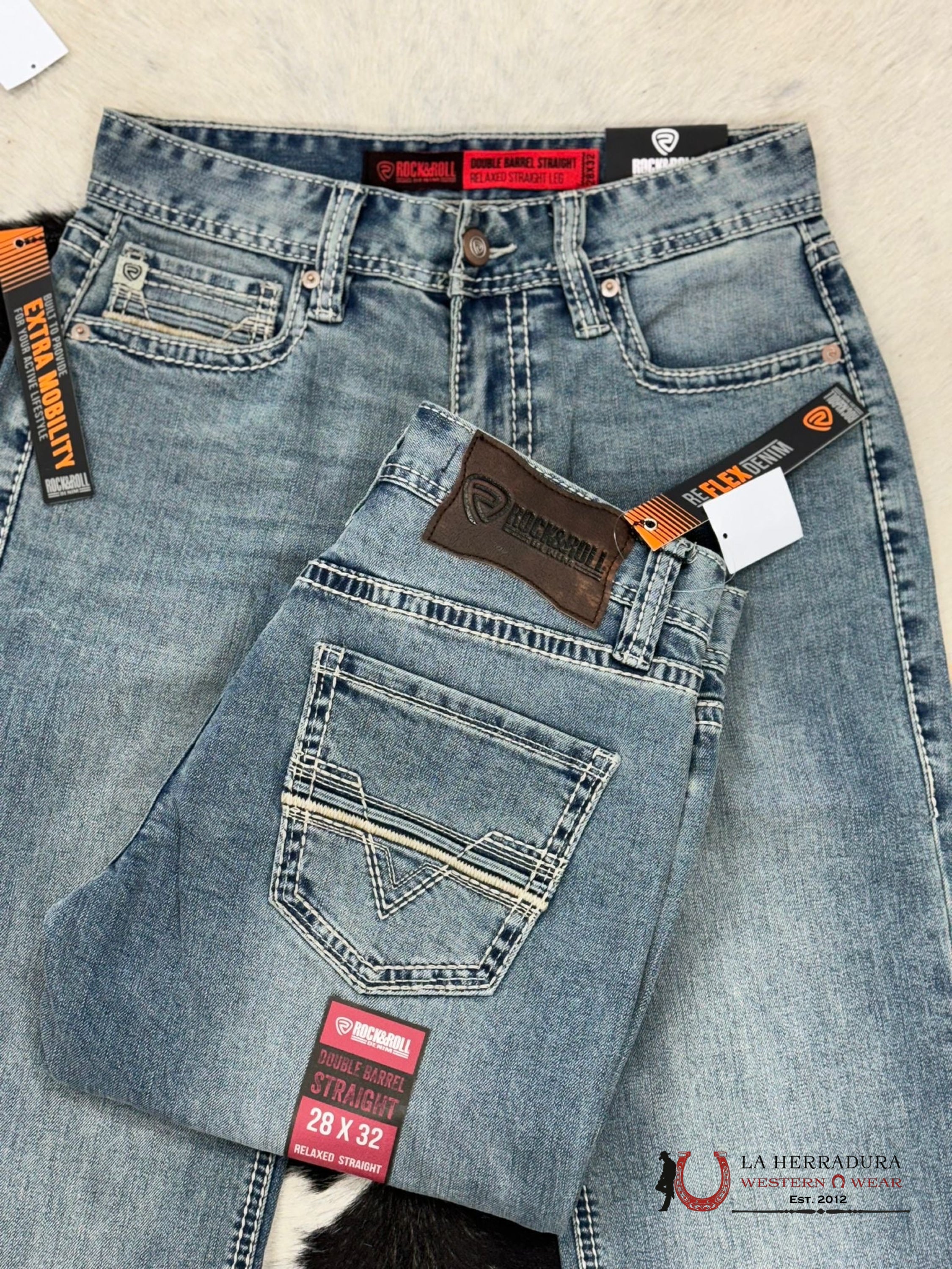 Rock&Roll Denim Light Vintage Two Tone Rope Embroidered Double Barrel Relaxed Straight Ropa Hombres