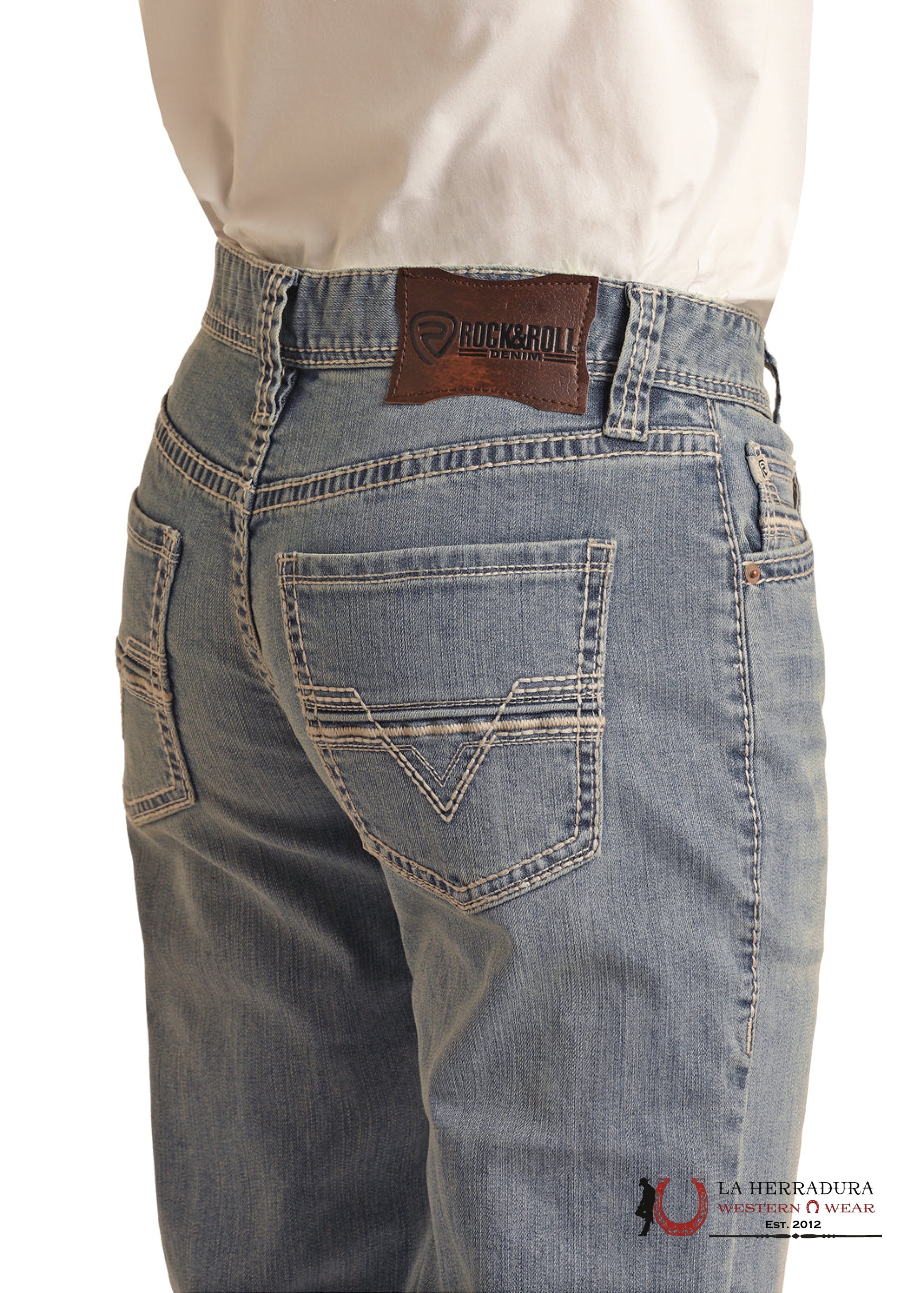 ROCK&ROLL DENIM LIGHT VINTAGE TWO TONE ROPE EMBROIDERED DOUBLE BARREL RELAXED STRAIGHT BM0SD04248 ROPA HOMBRES