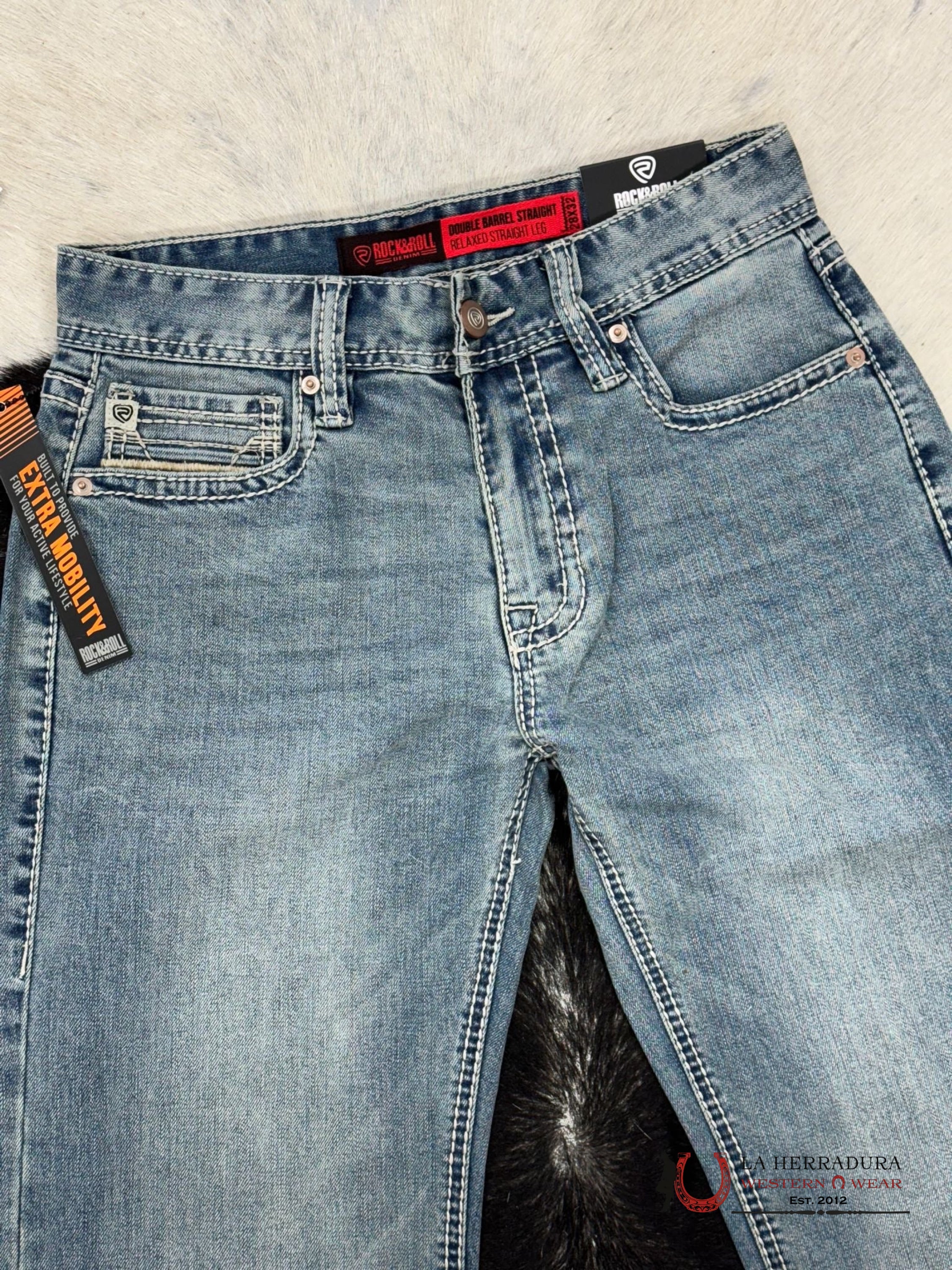 Rock&Roll Denim Light Vintage Two Tone Rope Embroidered Double Barrel Relaxed Straight Ropa Hombres