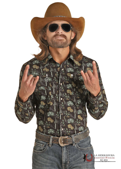 ROCK&ROLL DENIM LONG SLEEVE SHIRT CACTUS BLACK RRMSOSR0QM