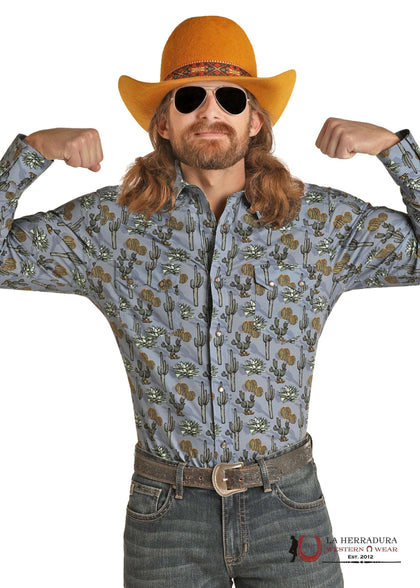 ROCK&ROLL DENIM LONG SLEEVE SHIRT MINT CACTUS RRMSOSR0PR