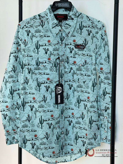 ROCK&ROLL DENIM LONG SLEEVE SHIRT MINT CACTUS RRMSOSR0Q7
