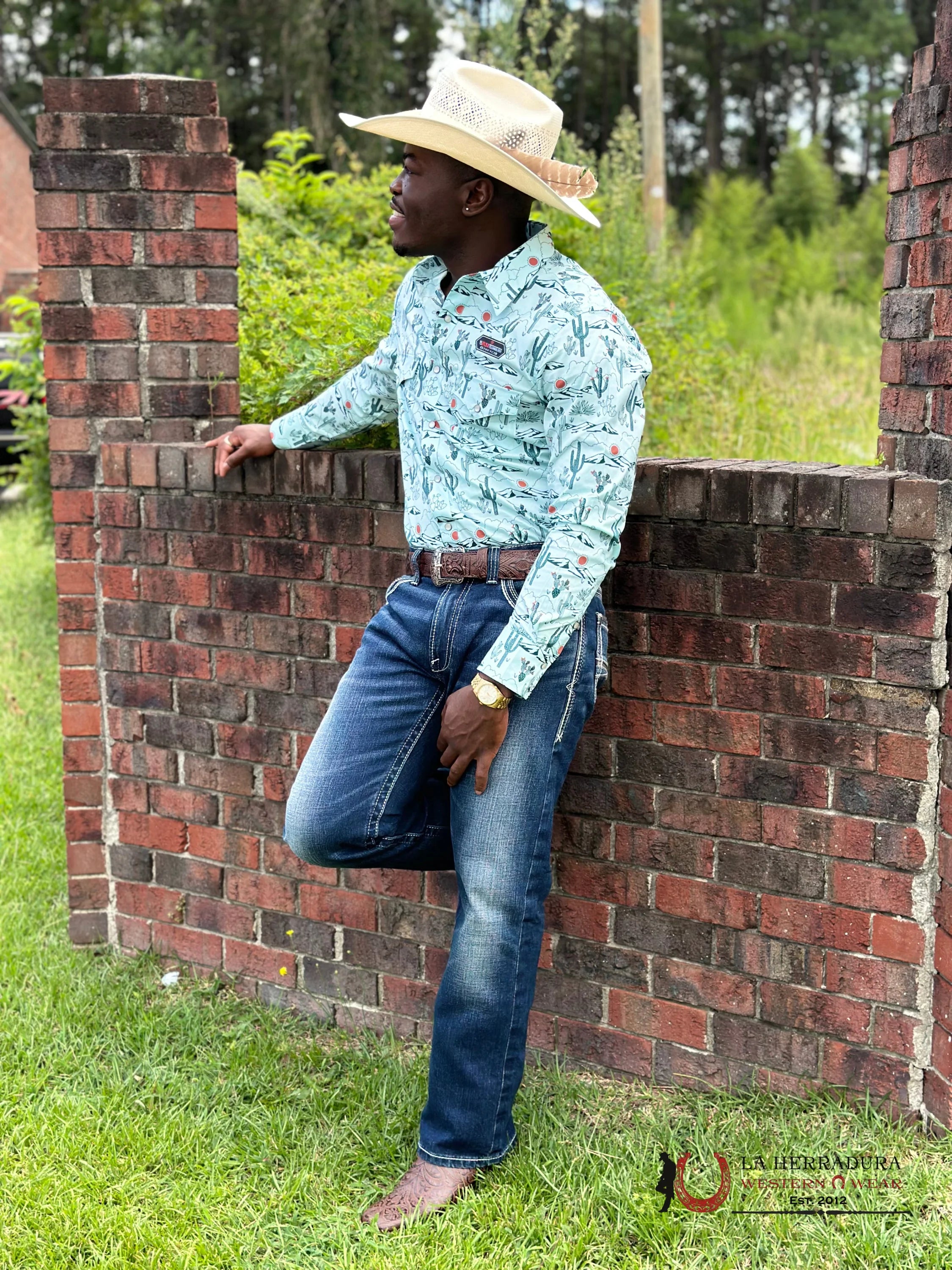 Rock&Roll Denim Long Sleeve Shirt Mint Cactus Ropa Hombres