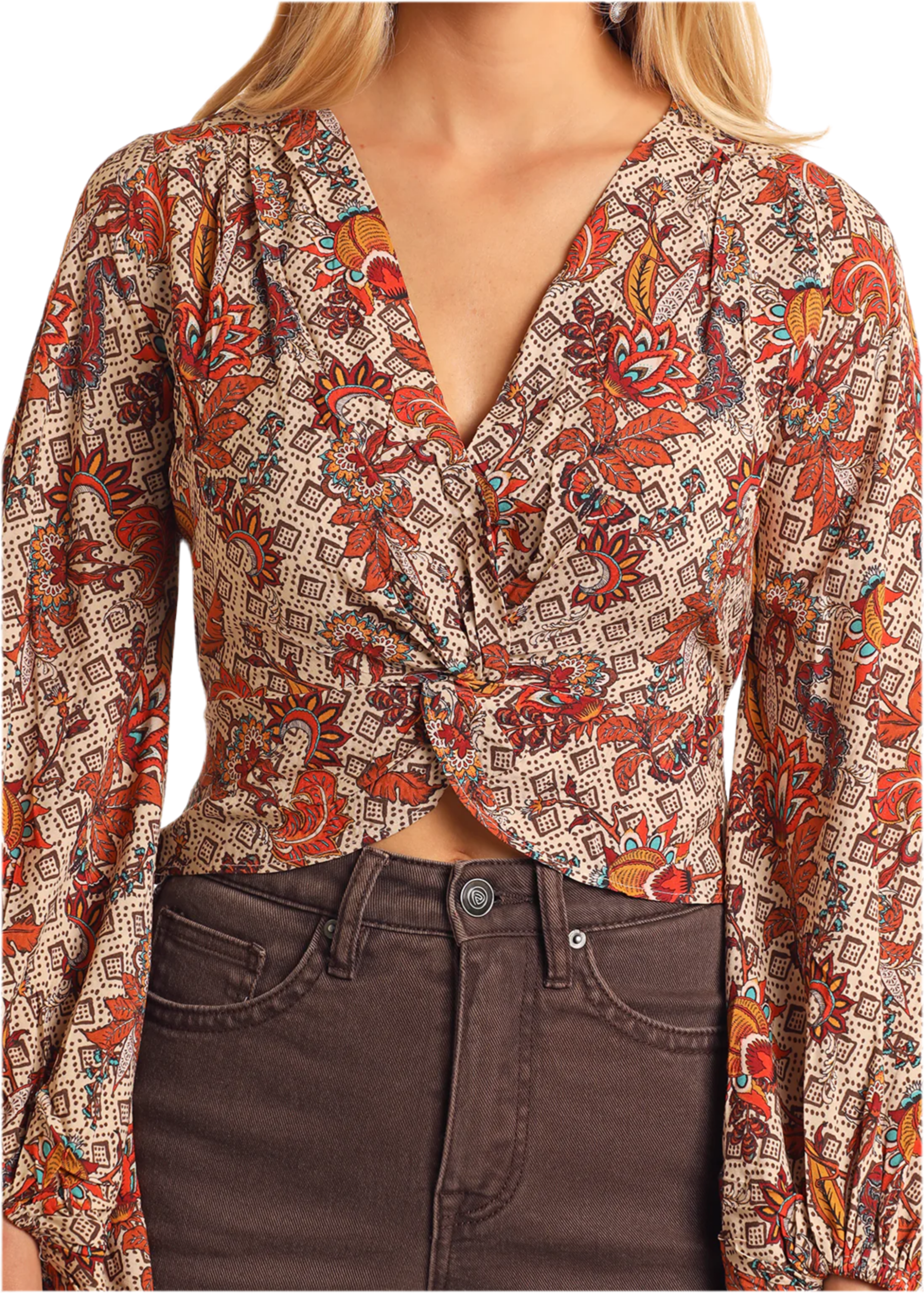 Rock&Roll Denim Top Floral Evru Red Beige Ropa Mujeres