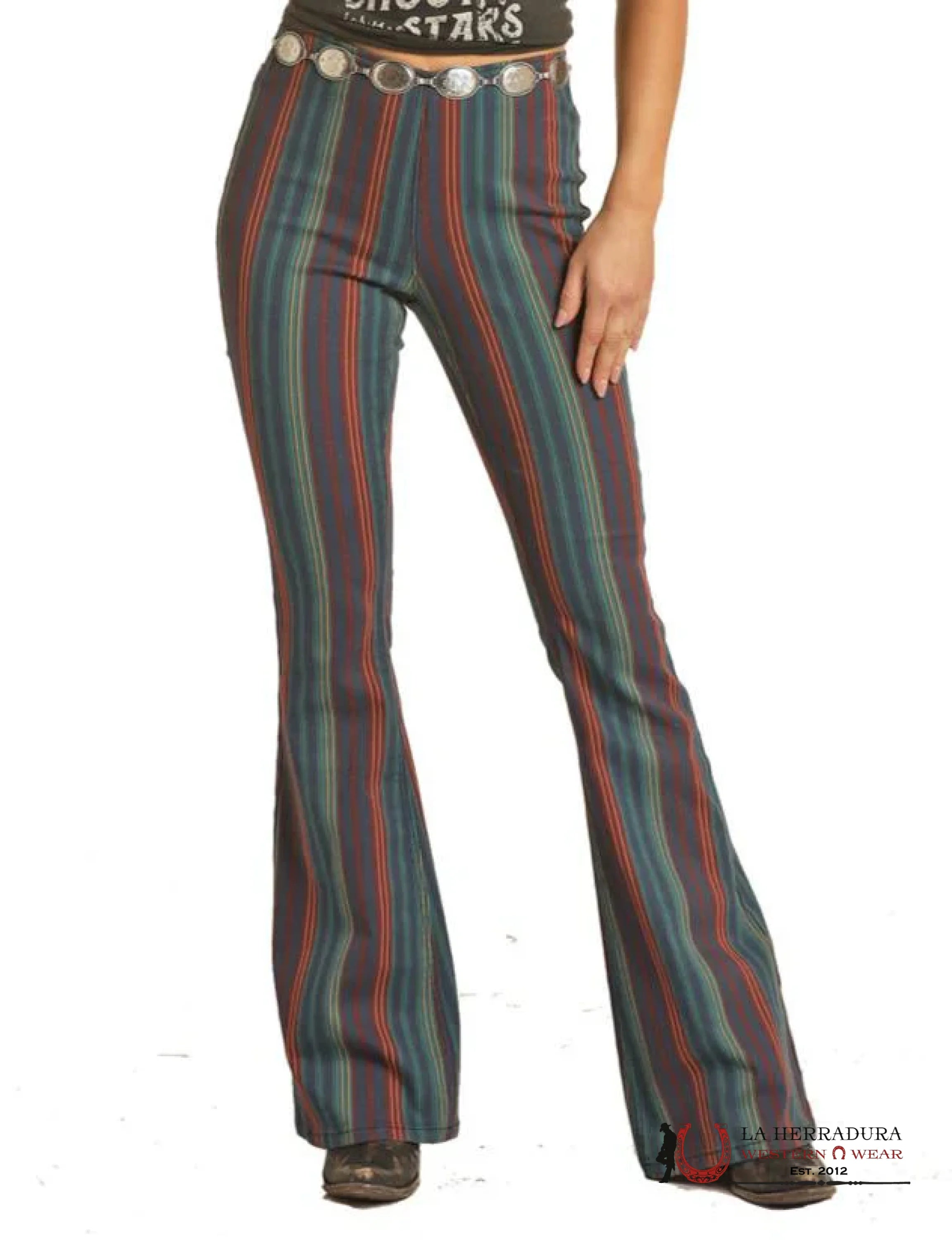 ROCK&ROLL EVERGREEN & BURGUNDY STRIPE PULL ON RRWD8PR0GD ROCK&ROLL JEANS WOMEN
