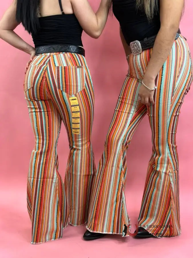 Rock&Roll Extra Stretch Multi Stripe Orange - 4082 Jeans Women