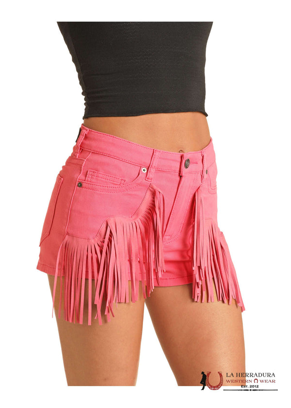 Rock&Roll EXTRA STRETCH STUDDED FRINGE PINK SHORTS - RRWD68R0UJ