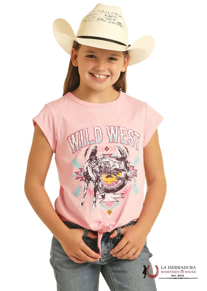 CAMISETA ROCK & ROLL GIRL GRÁFICO ROSA BEBÉ CON NUDO BG21T04362