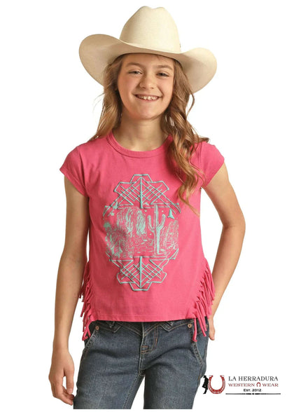 ROCK&ROLL GIRL T-SHIRT HOT PICK FRINGE DESERT GRAPHIC RRGT21R112
