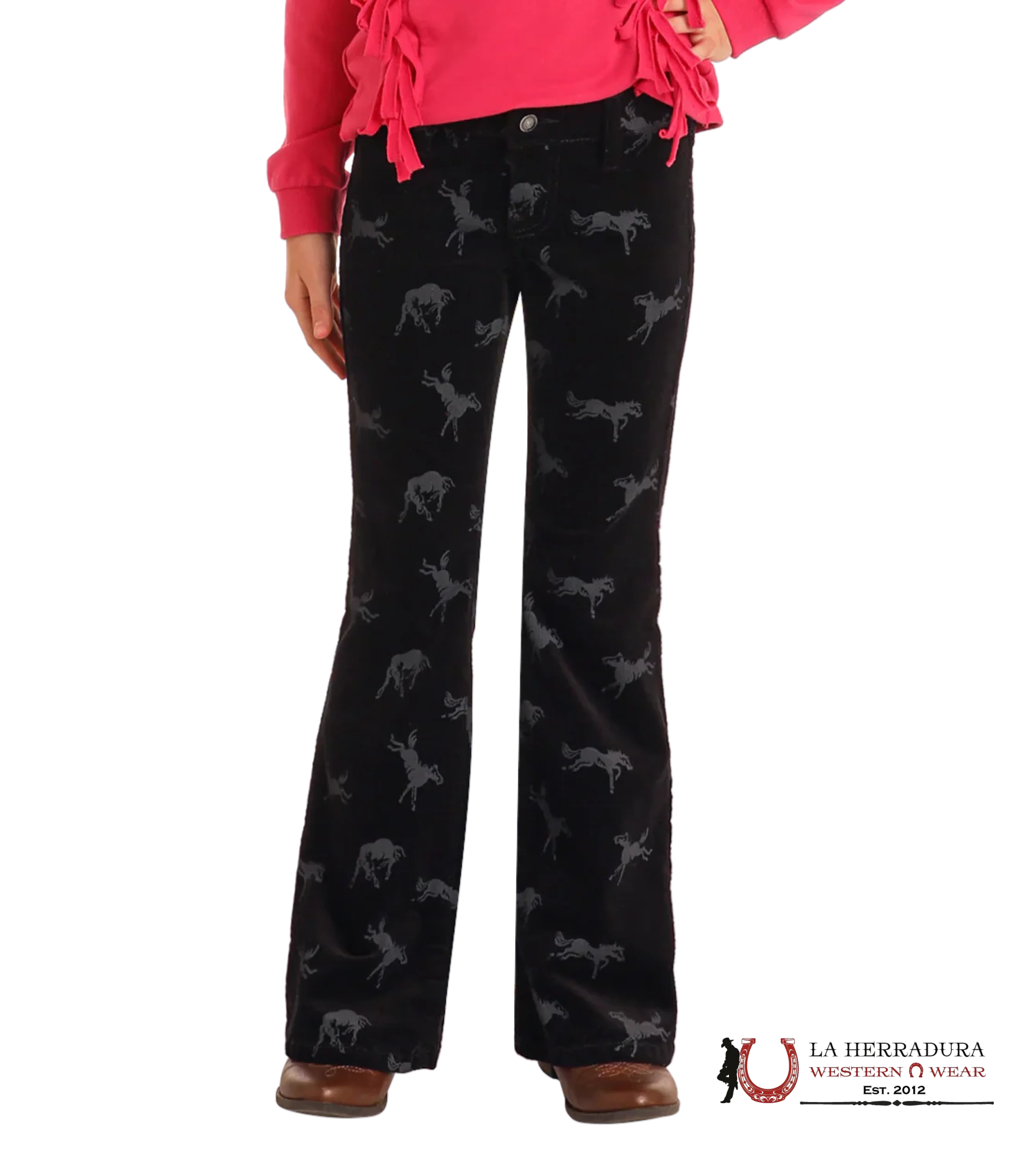ROCK&ROLL GIRLS BLACK HORSE PRINT CORDUROY FLARE JEANS BG6PD05302 NIÑOS