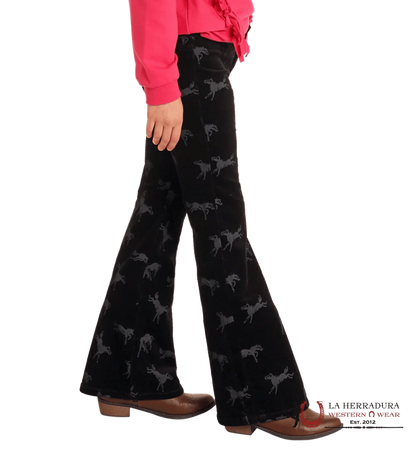 ROCK&ROLL GIRLS BLACK HORSE PRINT CORDUROY FLARE JEANS BG6PD05302
