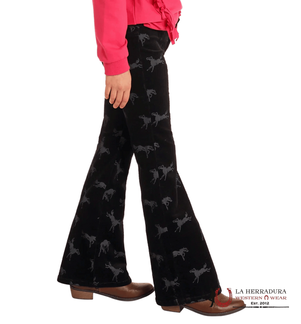 JEANS ACAMPANADOS DE PANA NEGRO CON ESTAMPADO DE CABALLO ROCK&ROLL GIRLS BG6PD05302