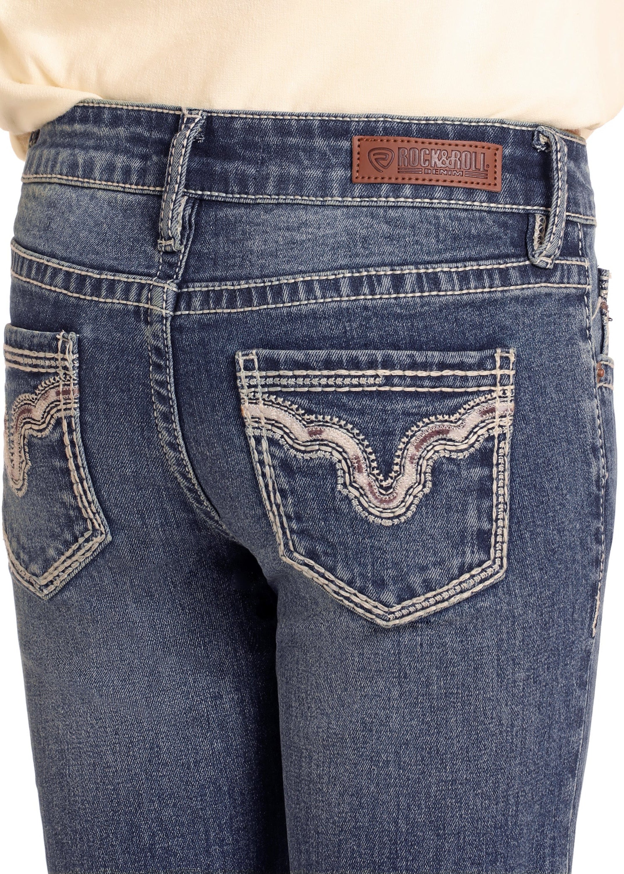 ROCK&ROLL GIRLS COWHIDE EMB BOOTCUT MEDIUM WASH BG4MD04798 NIÑOS