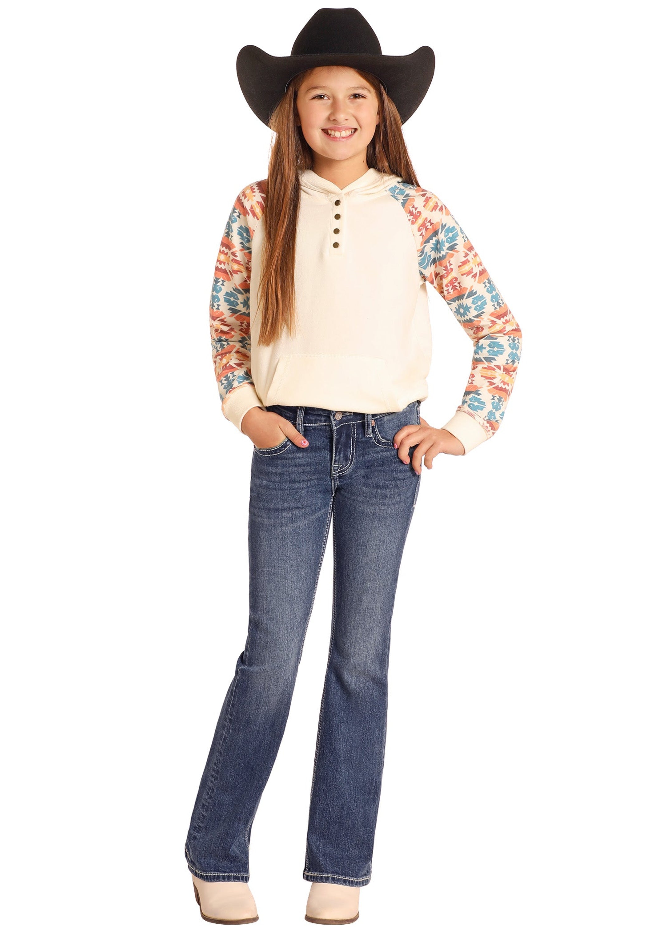 ROCK&ROLL GIRLS COWHIDE EMB BOOTCUT MEDIUM WASH BG4MD04798 NIÑOS