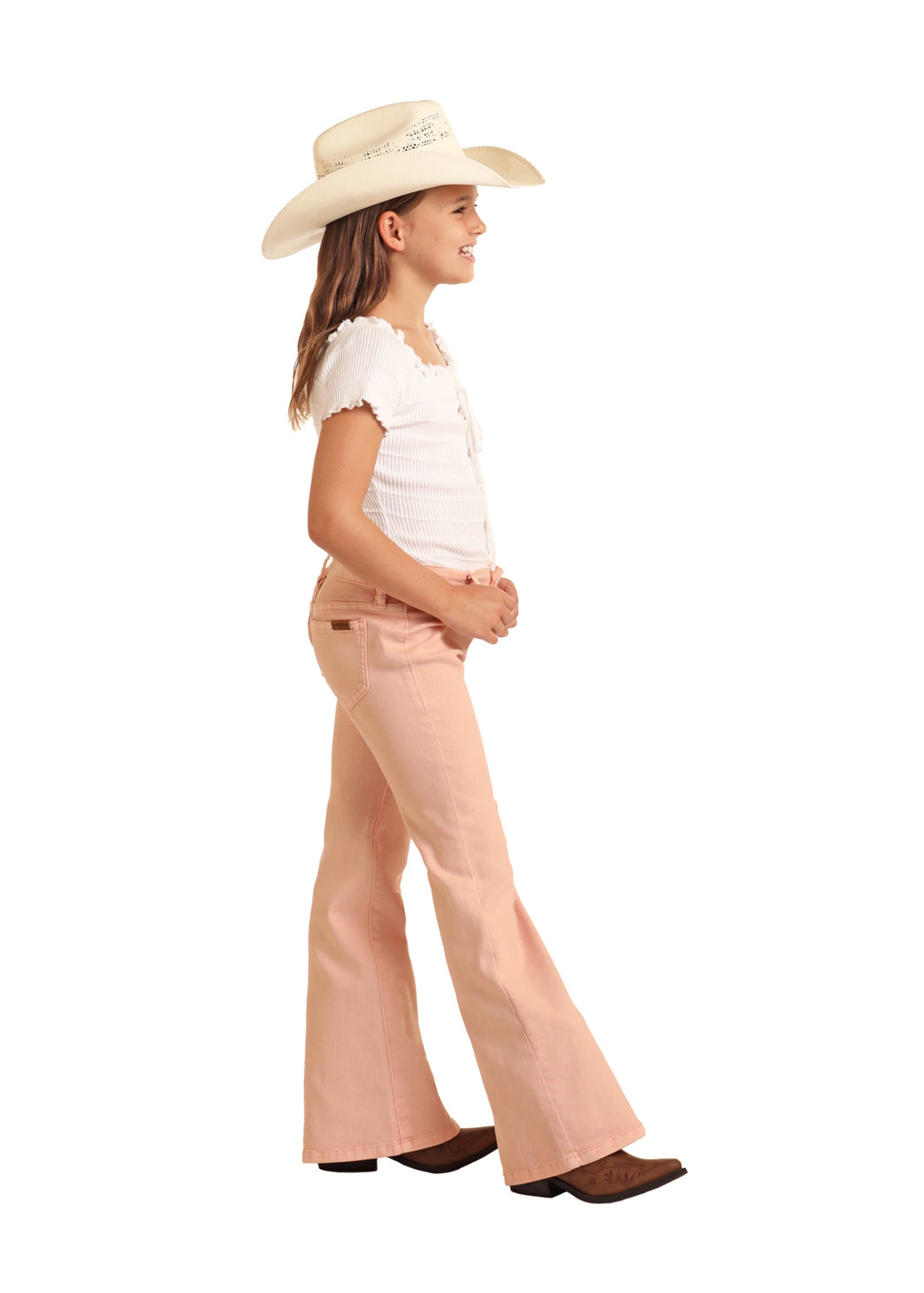 ROCK&ROLL GIRL’S Melon Pink Button Flare Jeans BG6PD03536 NIÑOS