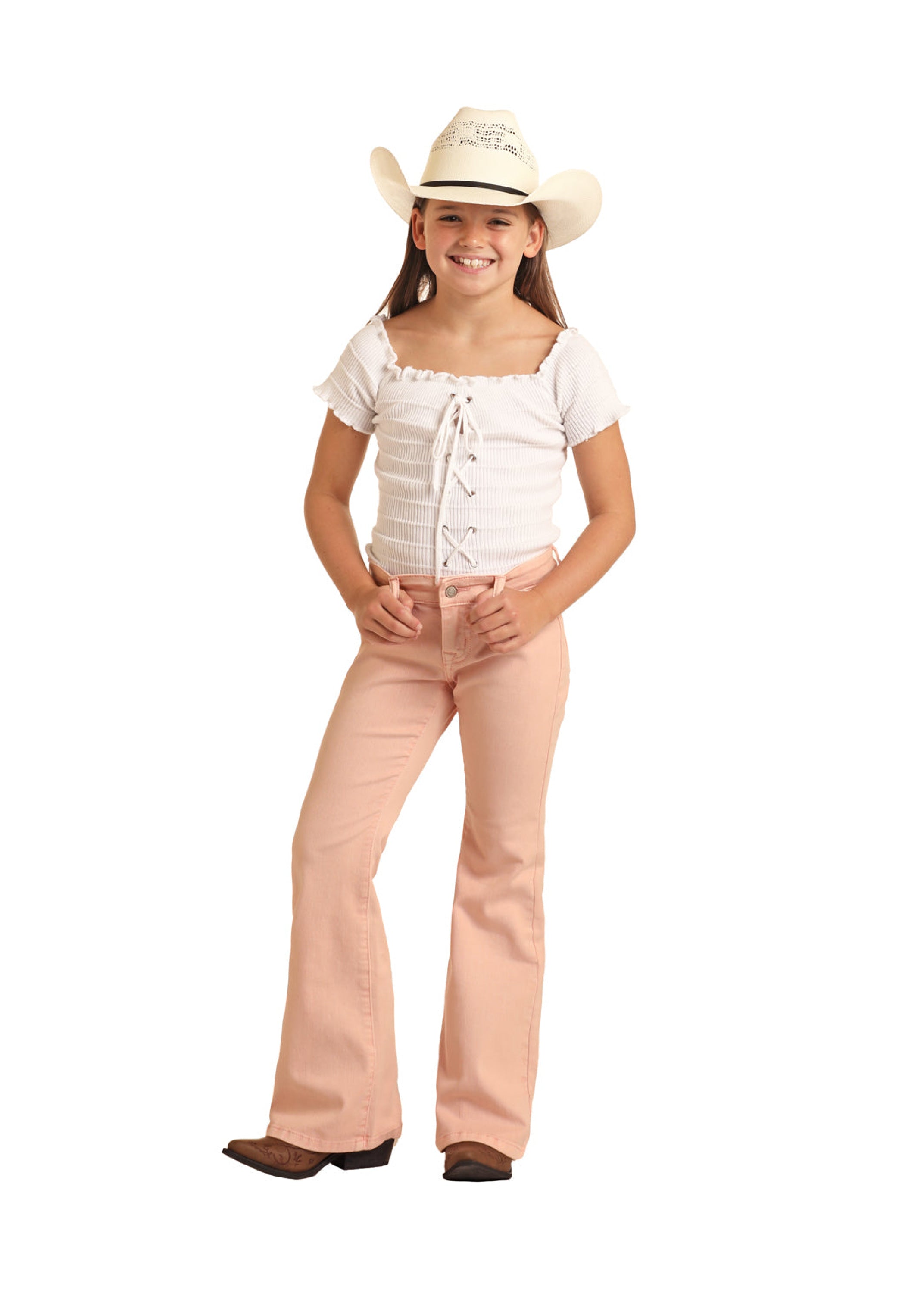 ROCK&ROLL GIRL’S Melon Pink Button Flare Jeans BG6PD03536 NIÑOS