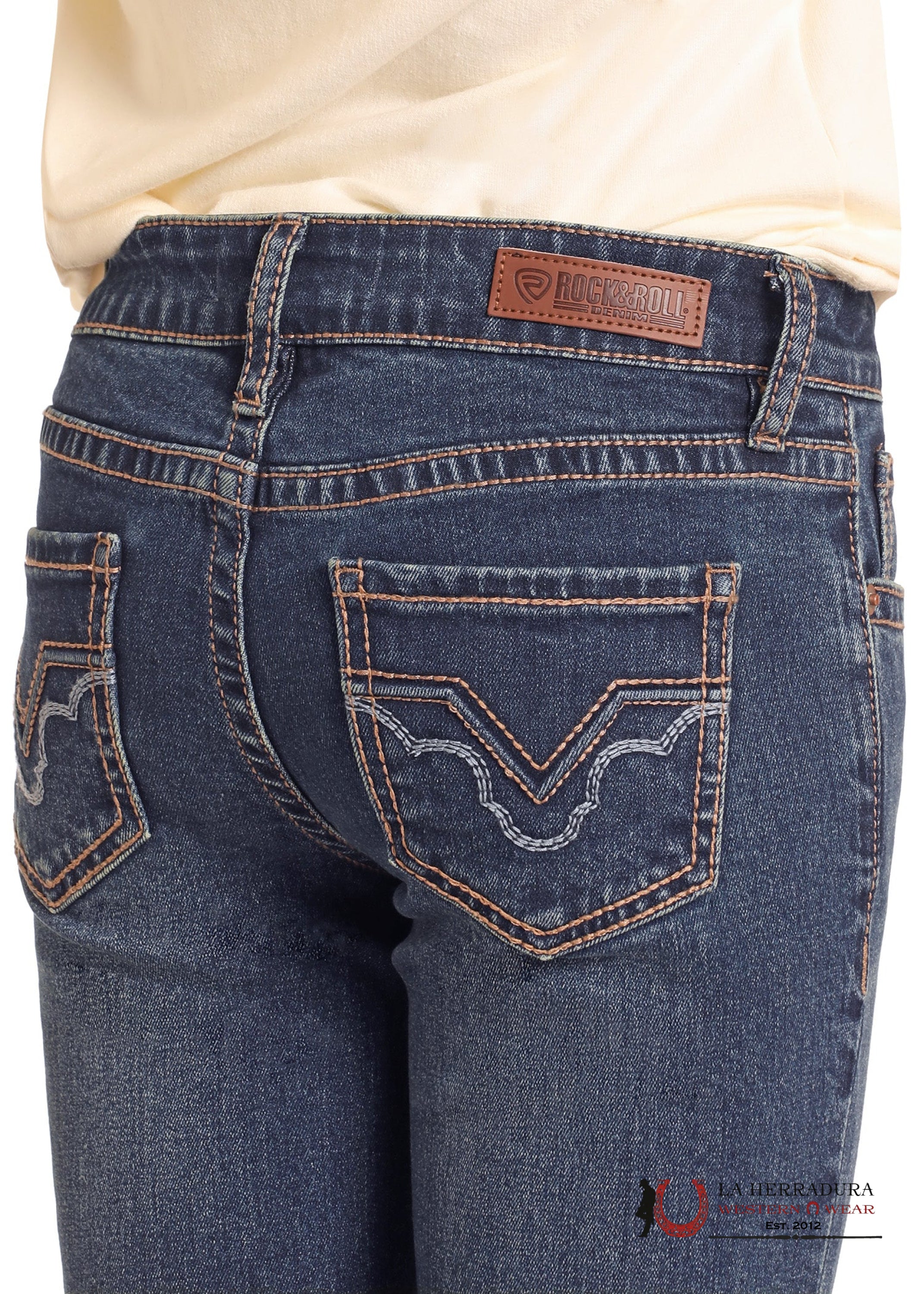 ROCK&ROLL GIRLS RAISED DENIM EMB MID RISE BOOTCUT JEANS DARK WASH BG4MD04917 NIÑOS