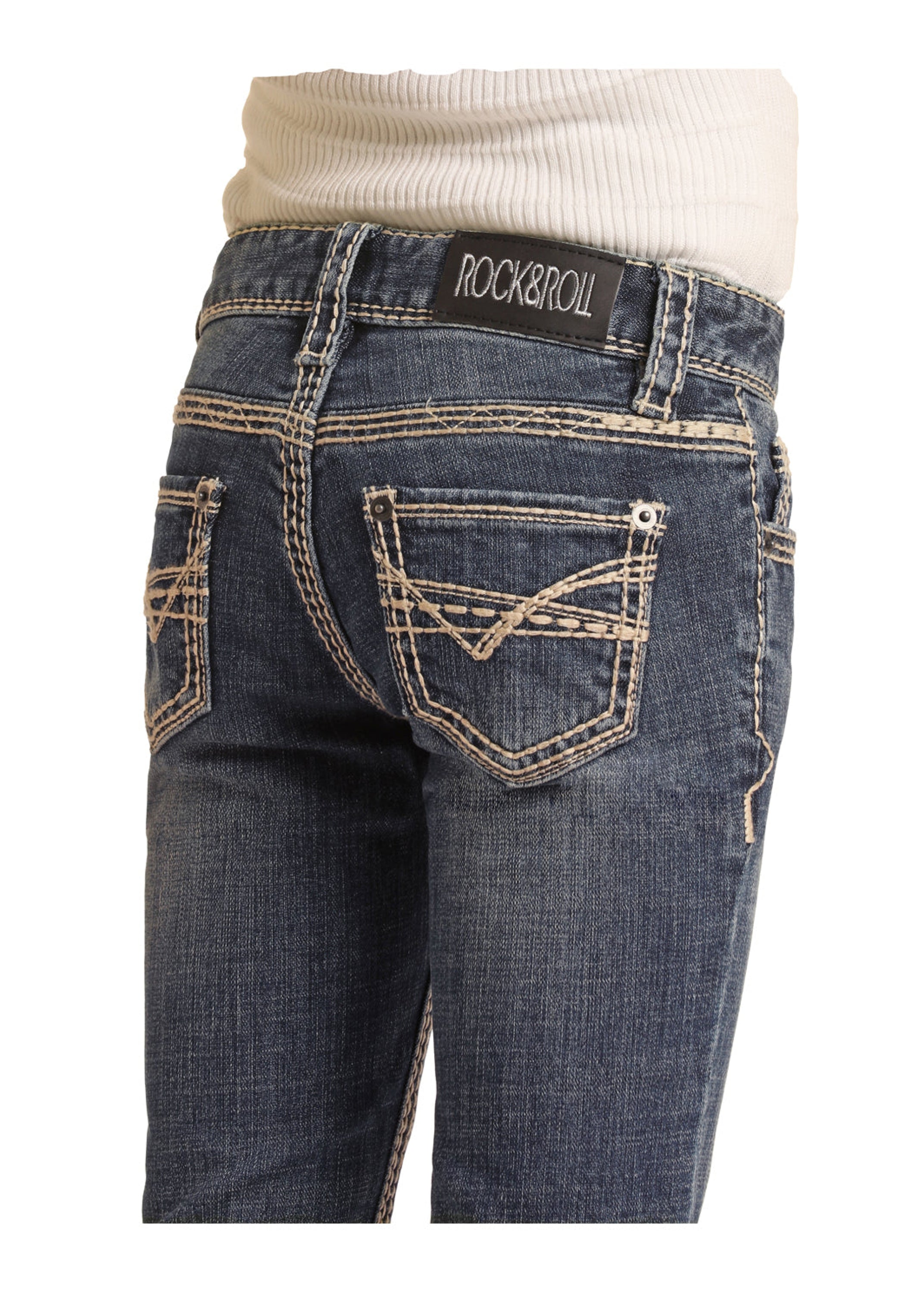 ROCK&ROLL GIRLS TROUSER IVORY EMBROIDERY DARK VINTAGE JEANS G5F9516 NIÑOS