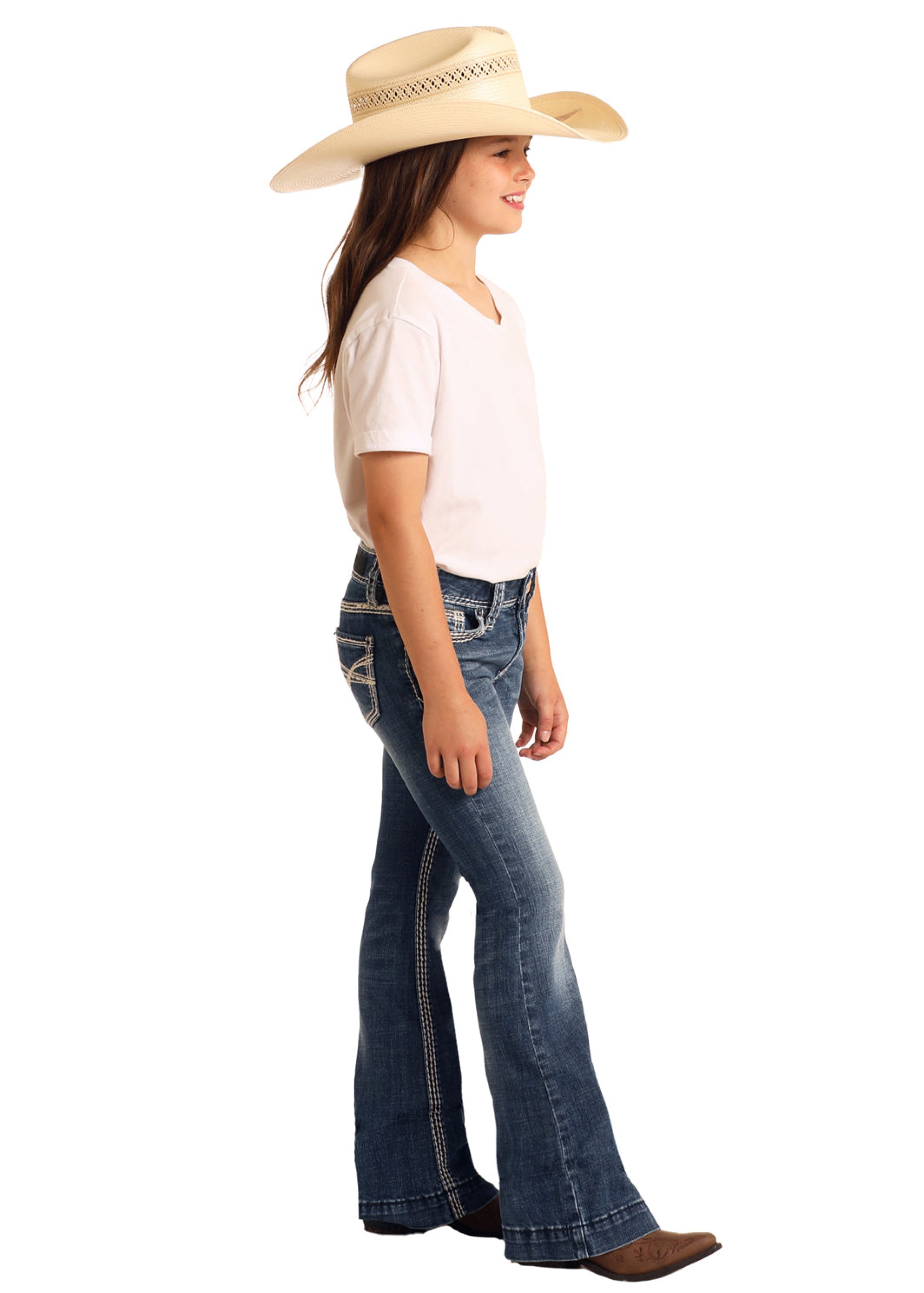 ROCK&ROLL GIRLS TROUSER IVORY EMBROIDERY DARK VINTAGE JEANS G5F9516 NIÑOS