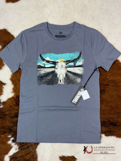 ROCK&ROLL GRAPHIC TEE LONGHORN GREY SHORT SLEEVE T-SHIRT