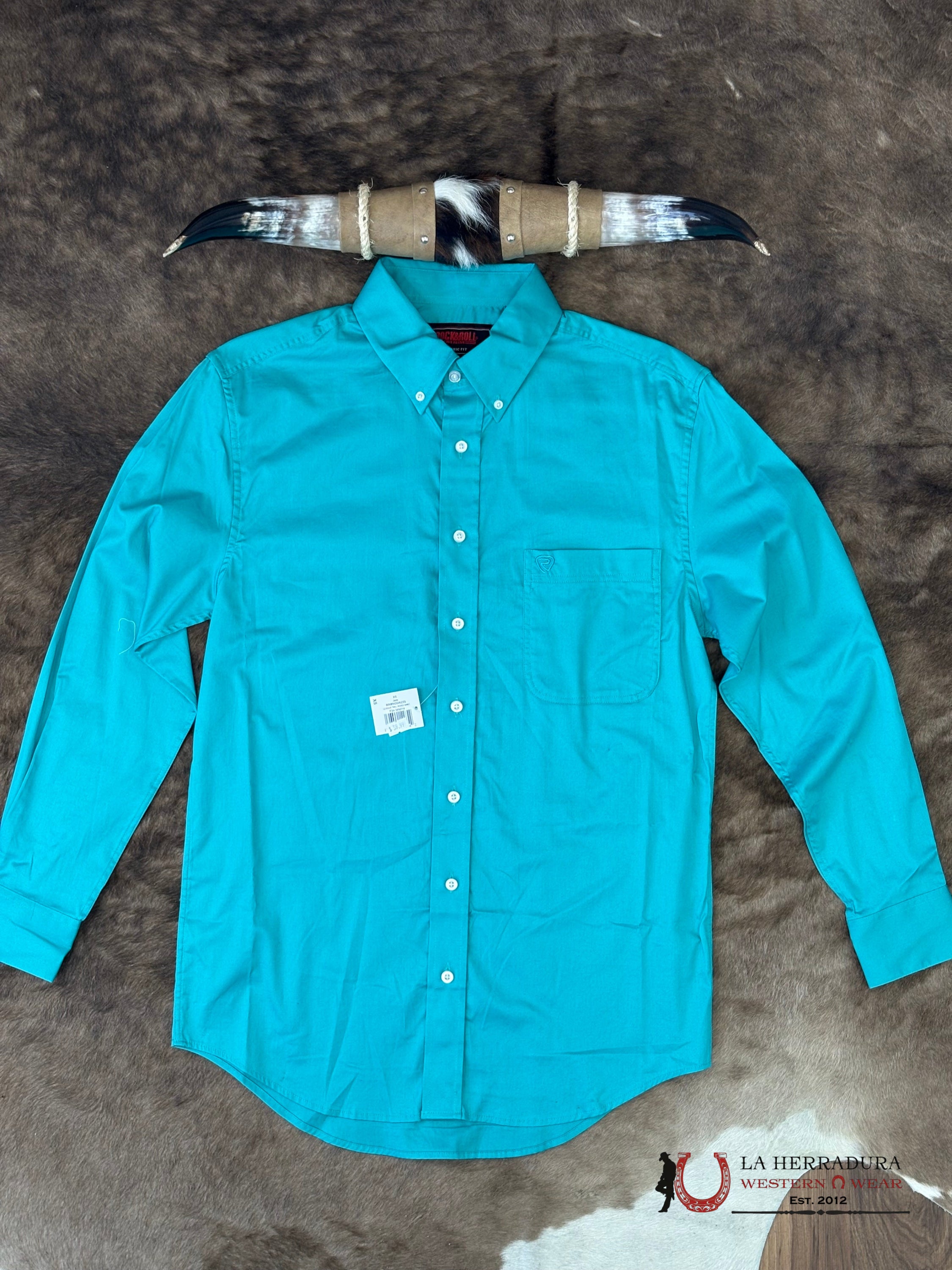 Rock&Roll Jade Teal Solid Long Sleeve Shirt - 9214 ROPA HOMBRES