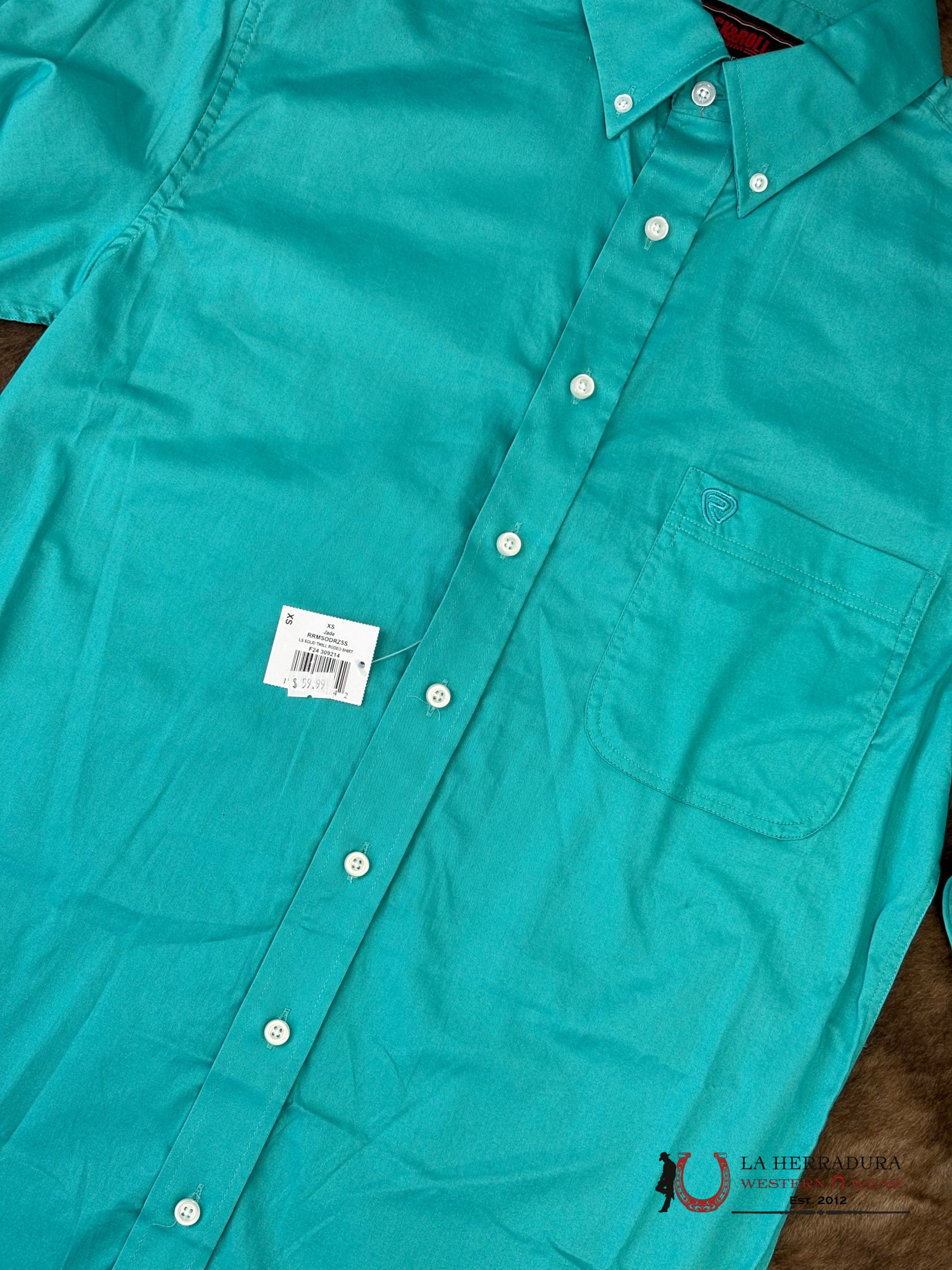 Rock&Roll Jade Teal Solid Long Sleeve Shirt - 9214 ROPA HOMBRES