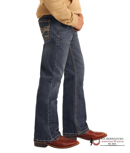 ROCK&ROLL JEANS BOYS BB GUN DARK VINTAGE  LADDER STITCH EMB REGULAR FIT/BOOTCUT BB0BD05593